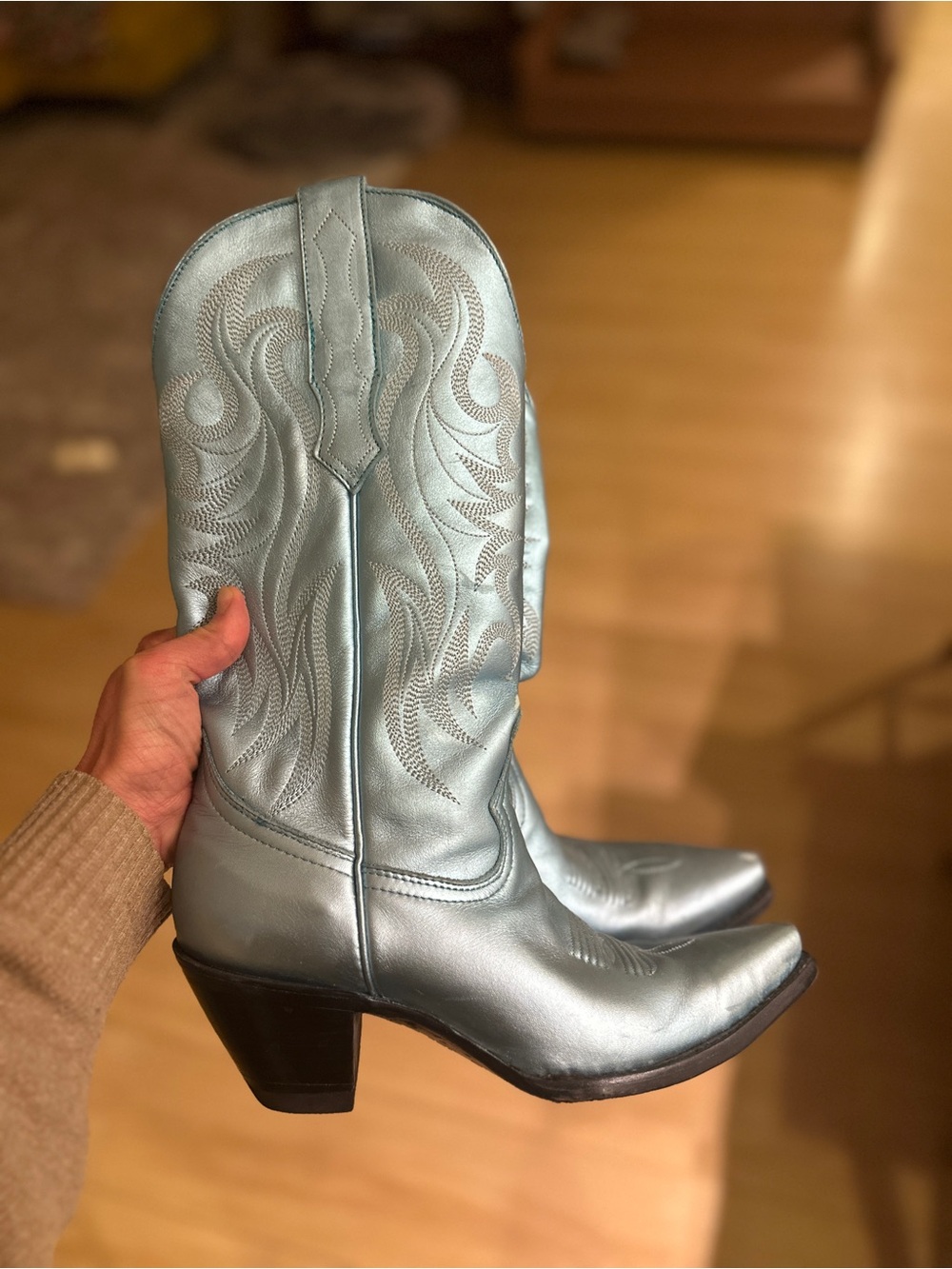 Idyllwind Light Blue Metallic Western Snip Toe Heeled Boots
